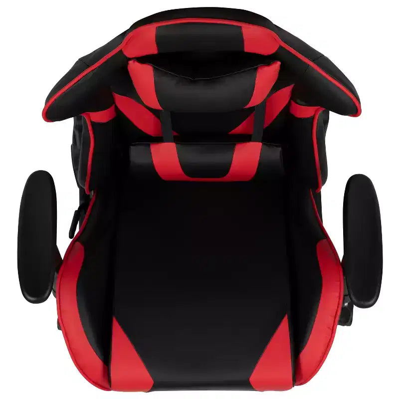 Chaise de jeu ergonomique avec dossier entièrement inclinable en cuir synthétique rouge