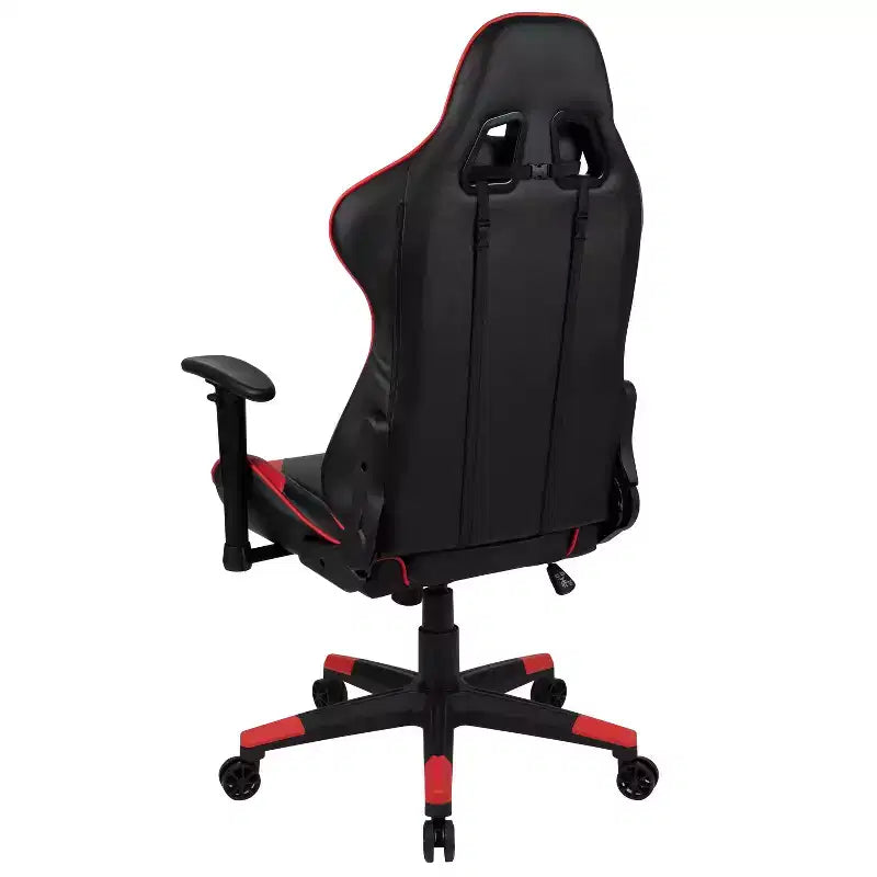 Chaise de jeu ergonomique avec dossier entièrement inclinable en cuir synthétique rouge