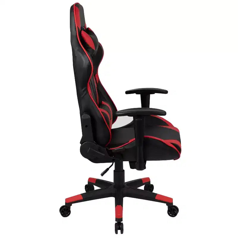 Chaise de jeu ergonomique avec dossier entièrement inclinable en cuir synthétique rouge