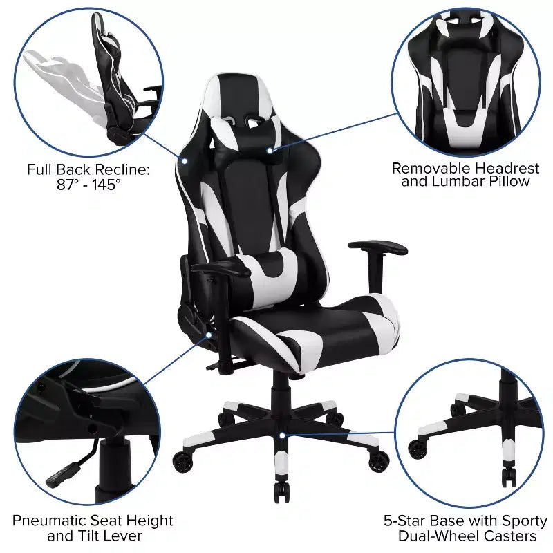 Chaise de jeu ergonomique avec dossier entièrement inclinable en cuir synthétique rouge