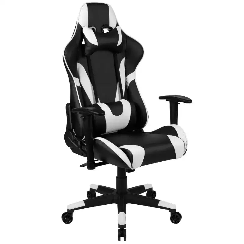 Chaise de jeu ergonomique avec dossier entièrement inclinable en cuir synthétique rouge