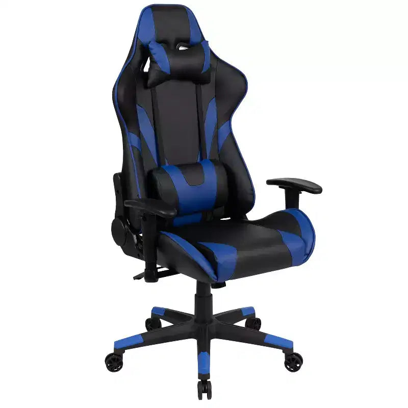 Chaise de jeu ergonomique avec dossier entièrement inclinable en cuir synthétique rouge
