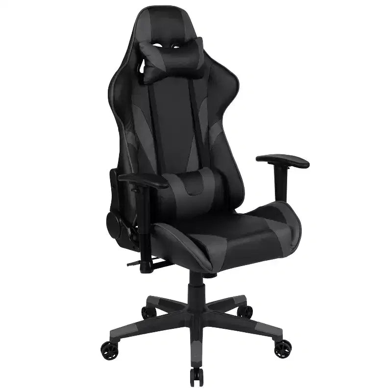 Chaise de jeu ergonomique avec dossier entièrement inclinable en cuir synthétique rouge