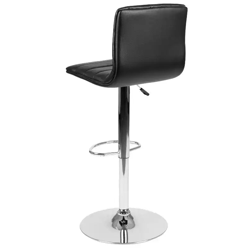 Tabouret de bar moderne en velours capitonné, réglable en hauteur, avec dossier mi-haut et repose-pieds.