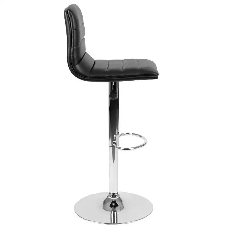 Tabouret de bar moderne en velours capitonné, réglable en hauteur, avec dossier mi-haut et repose-pieds.