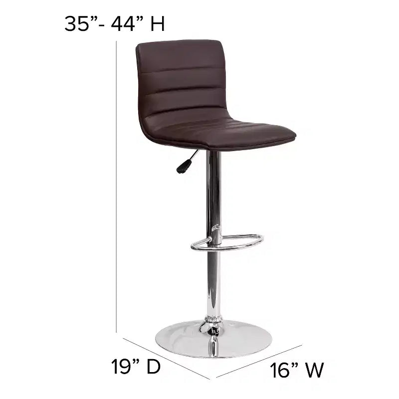 Tabouret de bar moderne en velours capitonné, réglable en hauteur, avec dossier mi-haut et repose-pieds.