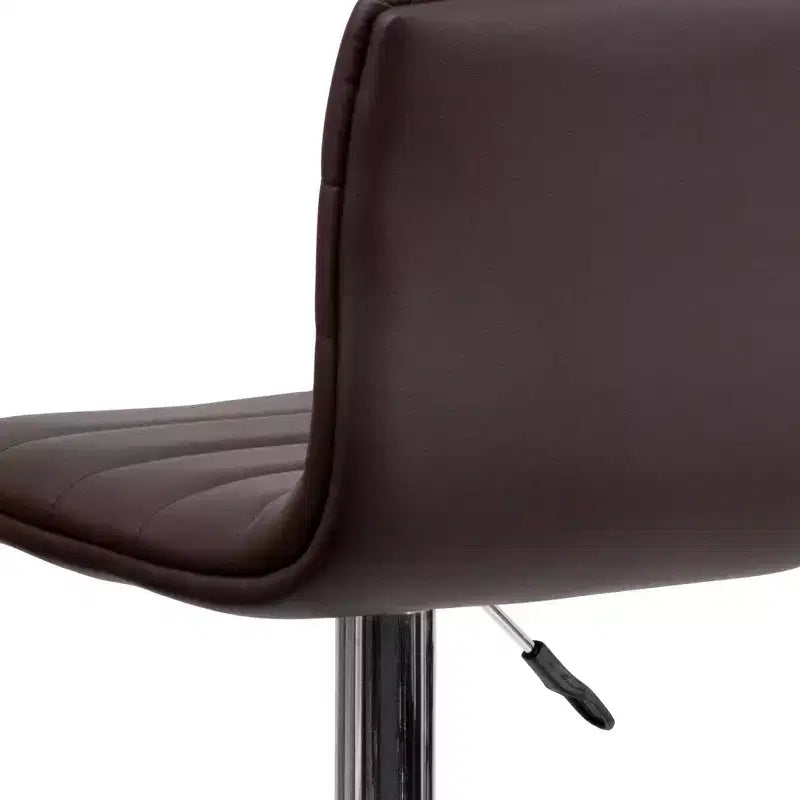 Tabouret de bar moderne en velours capitonné, réglable en hauteur, avec dossier mi-haut et repose-pieds.