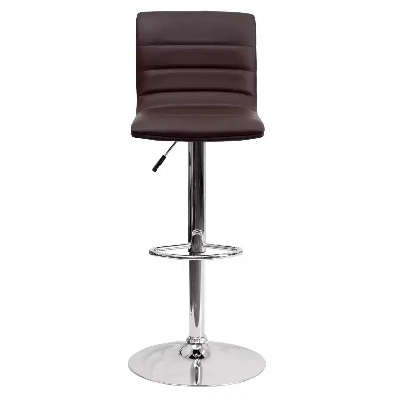 Tabouret de bar moderne en velours capitonné, réglable en hauteur, avec dossier mi-haut et repose-pieds.