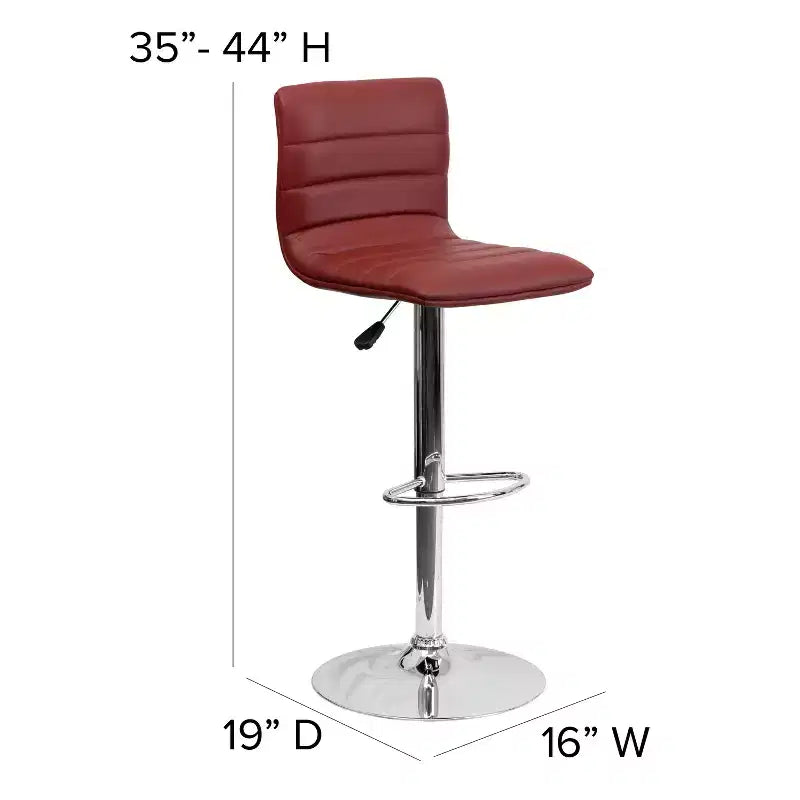 Tabouret de bar moderne en velours capitonné, réglable en hauteur, avec dossier mi-haut et repose-pieds.