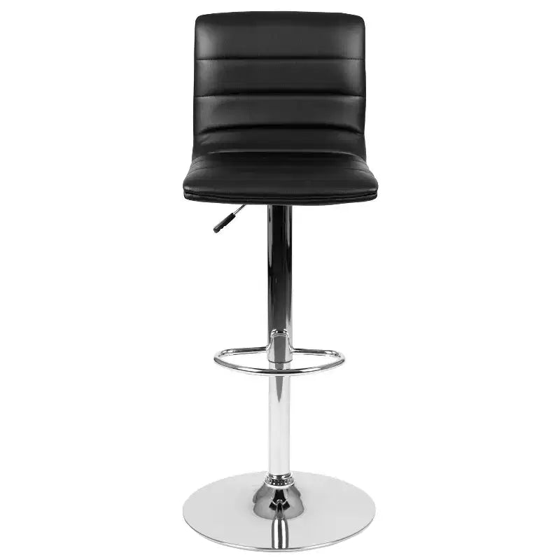 Tabouret de bar moderne en velours capitonné, réglable en hauteur, avec dossier mi-haut et repose-pieds.
