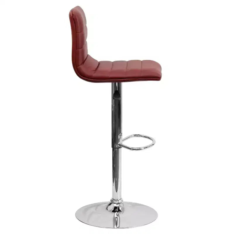 Tabouret de bar moderne en velours capitonné, réglable en hauteur, avec dossier mi-haut et repose-pieds.