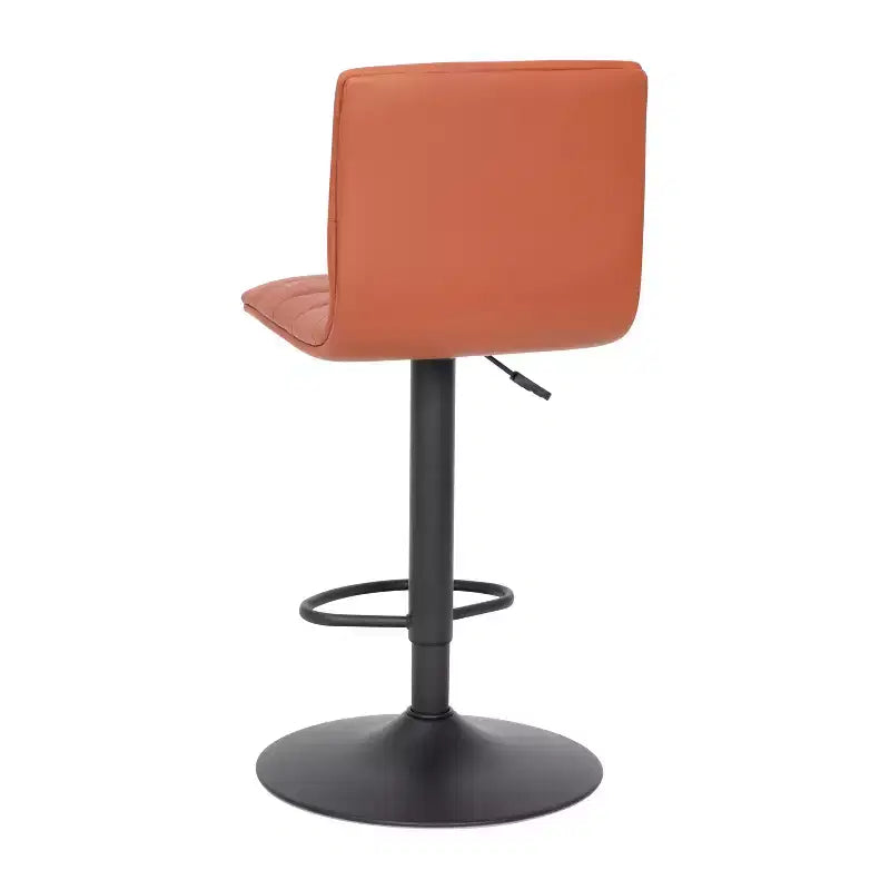 Tabouret de bar moderne en velours capitonné, réglable en hauteur, avec dossier mi-haut et repose-pieds.