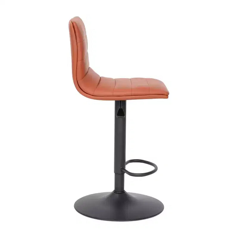 Tabouret de bar moderne en velours capitonné, réglable en hauteur, avec dossier mi-haut et repose-pieds.
