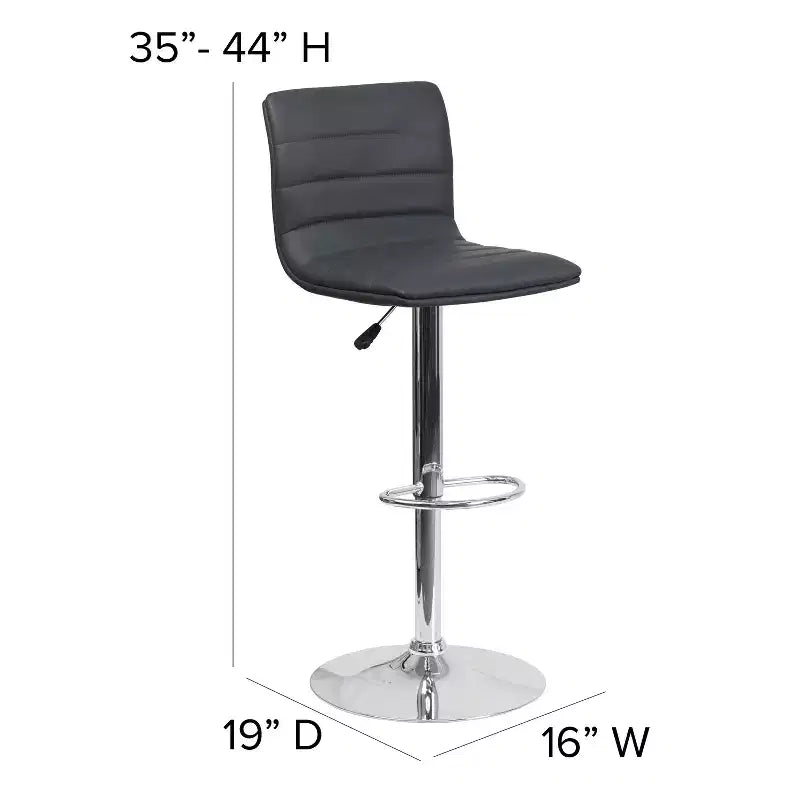 Tabouret de bar moderne en velours capitonné, réglable en hauteur, avec dossier mi-haut et repose-pieds.