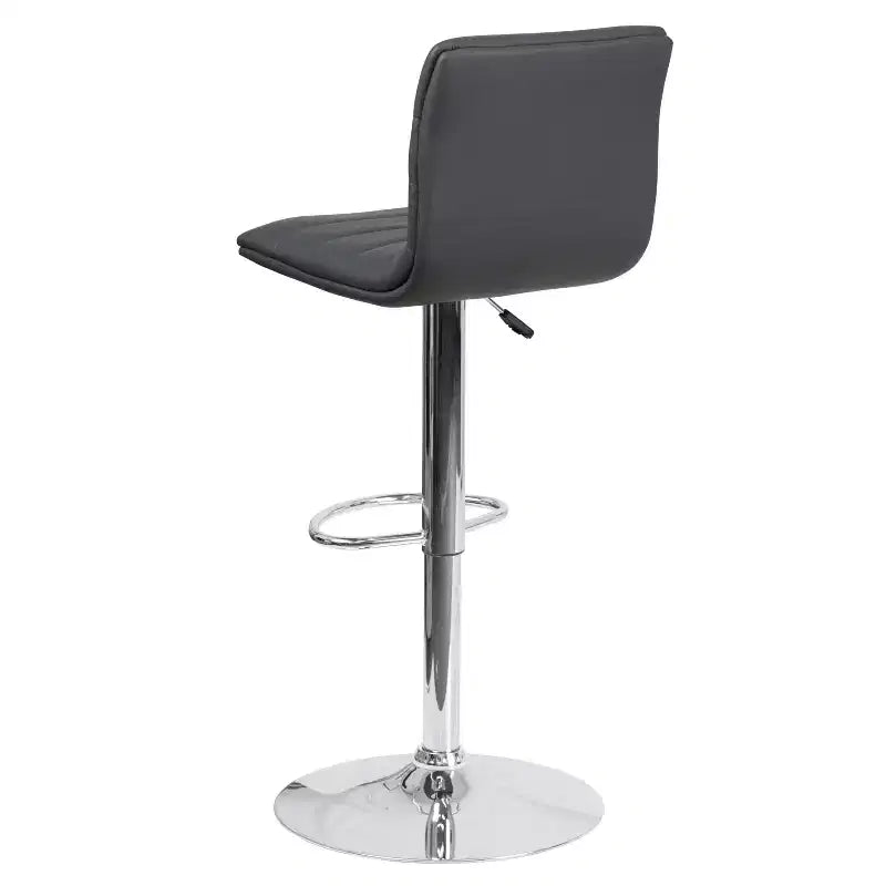 Tabouret de bar moderne en velours capitonné, réglable en hauteur, avec dossier mi-haut et repose-pieds.