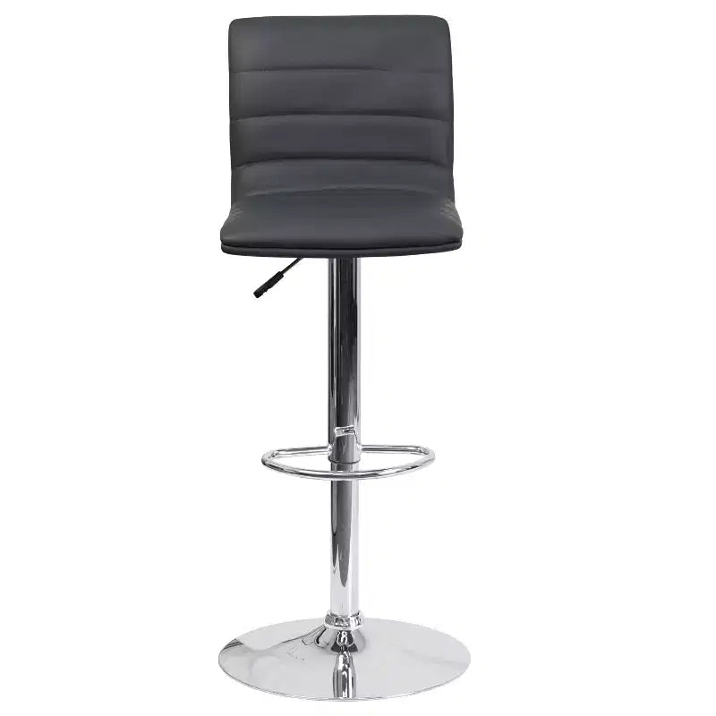 Tabouret de bar moderne en velours capitonné, réglable en hauteur, avec dossier mi-haut et repose-pieds.