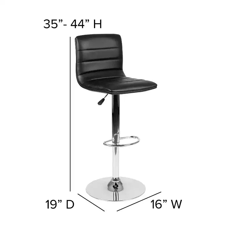Tabouret de bar moderne en velours capitonné, réglable en hauteur, avec dossier mi-haut et repose-pieds.