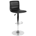Tabouret de bar moderne en velours capitonné, réglable en hauteur, avec dossier mi-haut et repose-pieds.