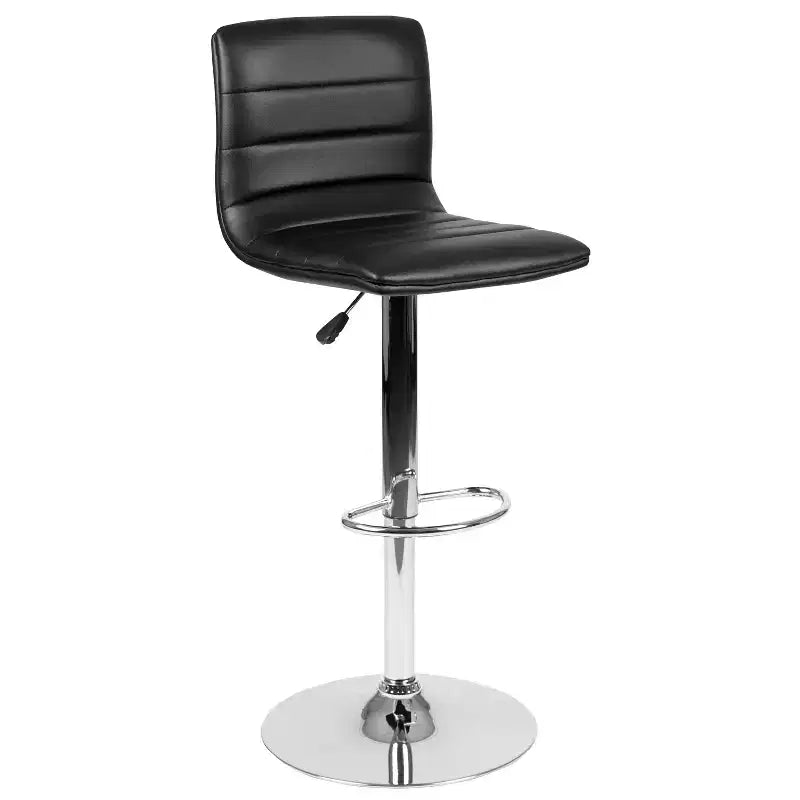 Tabouret de bar moderne en velours capitonné, réglable en hauteur, avec dossier mi-haut et repose-pieds.