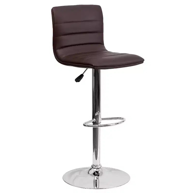 Tabouret de bar moderne en velours capitonné, réglable en hauteur, avec dossier mi-haut et repose-pieds.