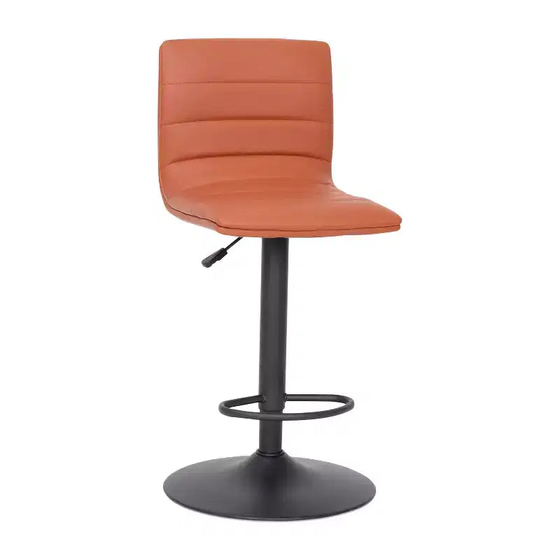 Tabouret de bar moderne en velours capitonné, réglable en hauteur, avec dossier mi-haut et repose-pieds.