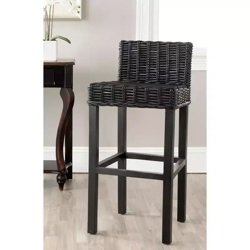 Tabouret de bar en bois et rotin