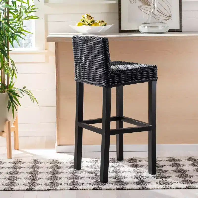 Tabouret de bar en bois et rotin