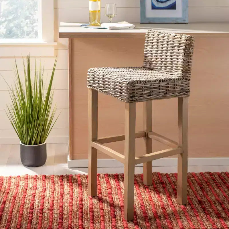 Tabouret de bar en bois et rotin
