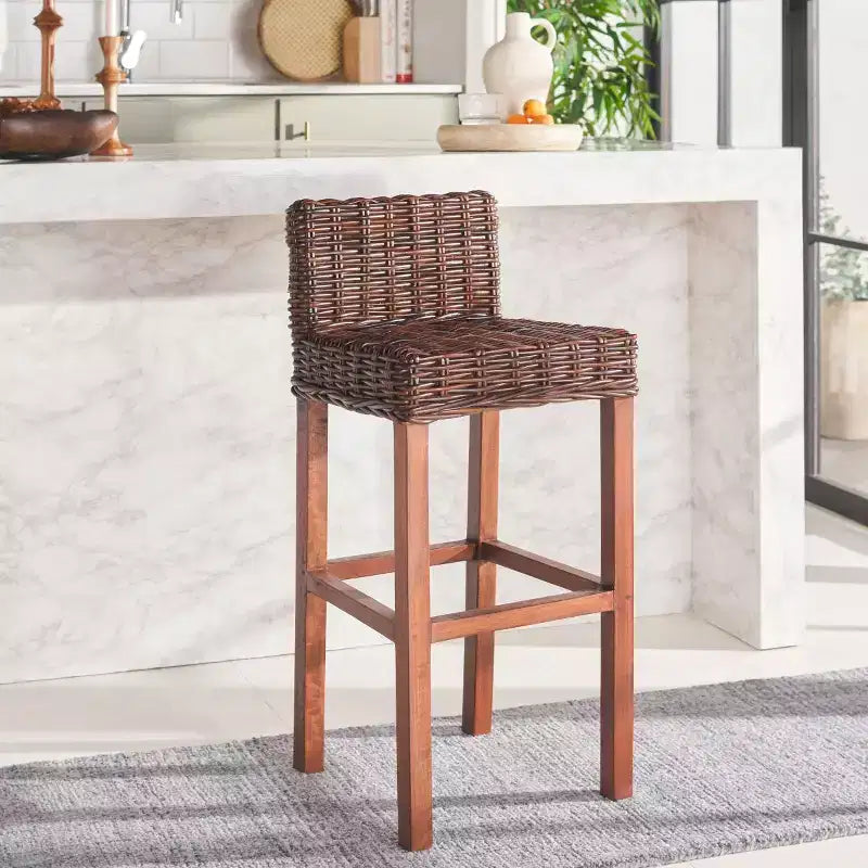 Tabouret de bar en bois et rotin