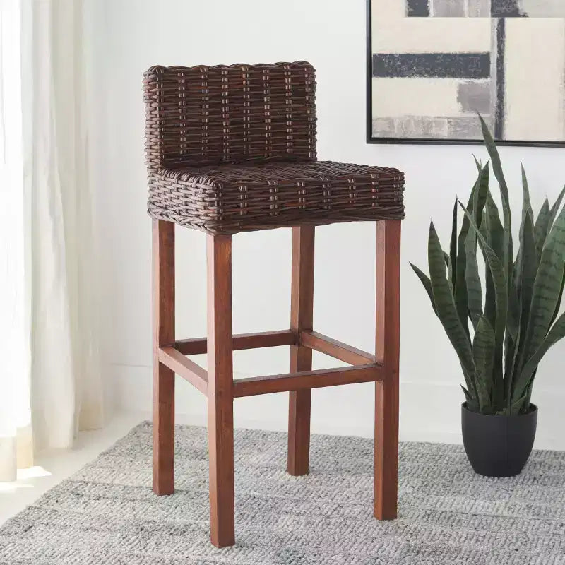 Tabouret de bar en bois et rotin