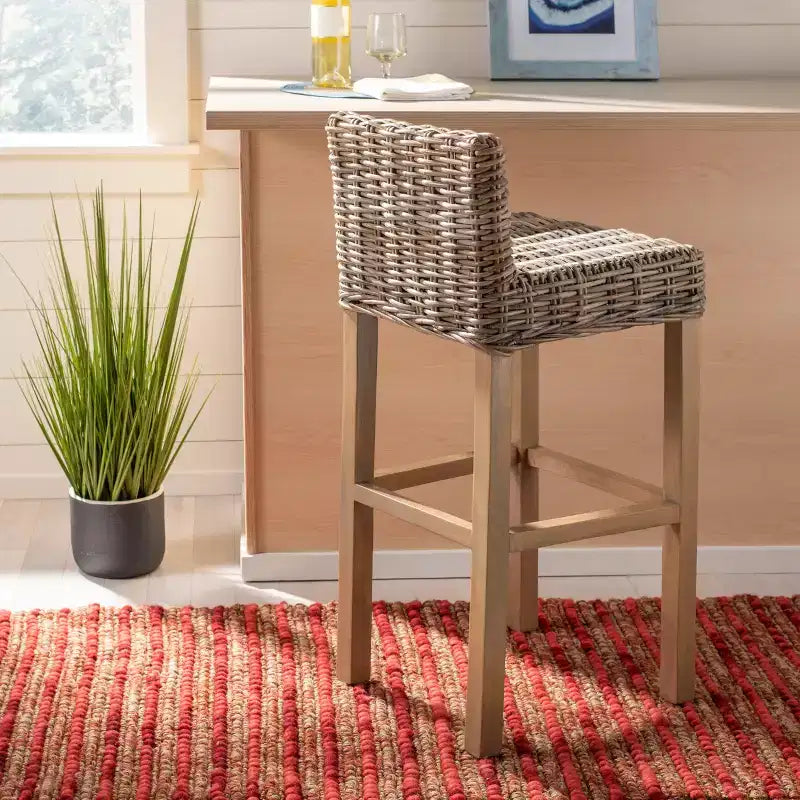 Tabouret de bar en bois et rotin