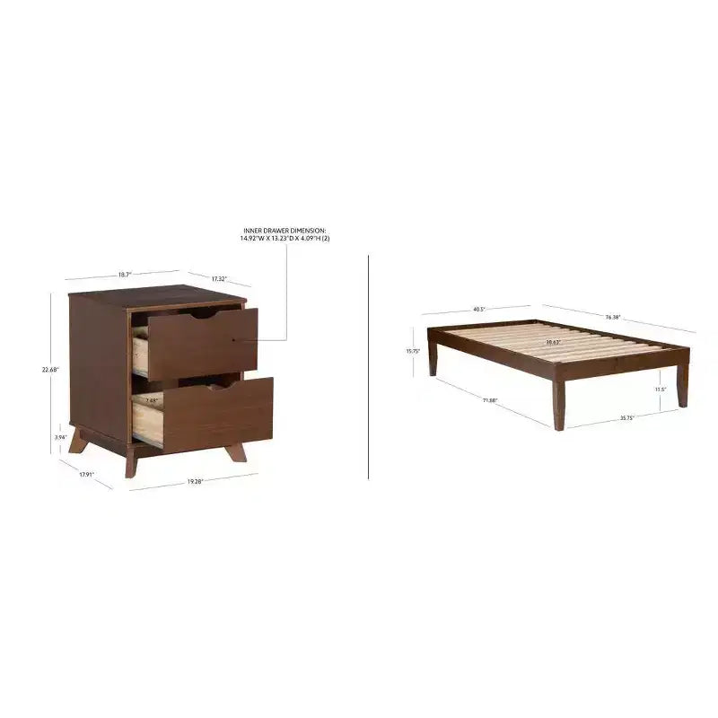 Lit plateforme simple et table de chevet