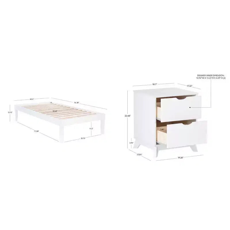 Lit plateforme simple et table de chevet