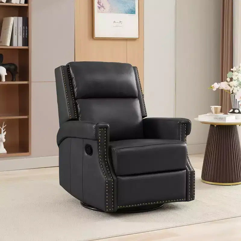 Hyleory 33.03'' Swivel Rocking Recliner Glider Chair Leather Reclining Rocker Chair with Footrest for Living Room Bedroom Ergonomic High Backrest