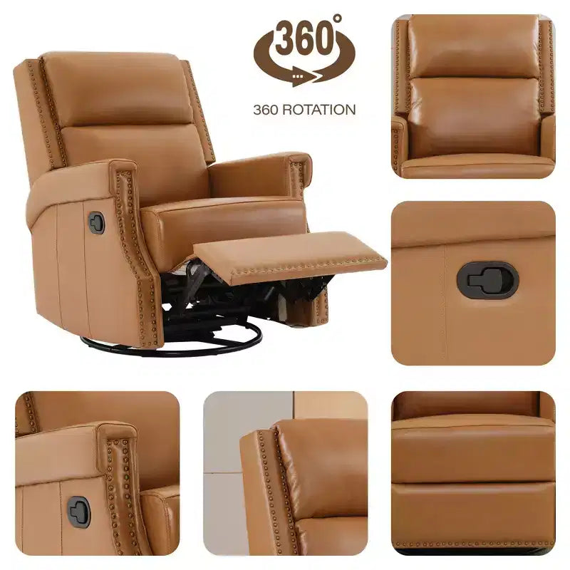 Fauteuil inclinable, pivotant et berçant en cuir