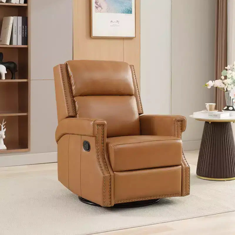 Fauteuil inclinable, pivotant et berçant en cuir