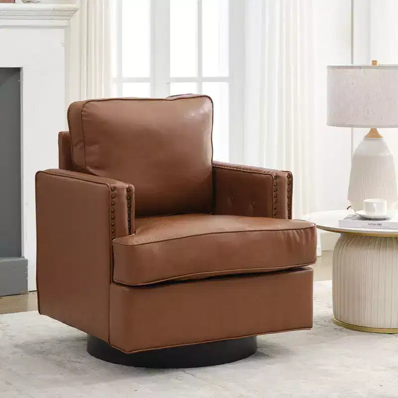 Hyleory Swivel Barrel Chair 31.9 W Modern Leather Accent Chairs Upholstered Comfy 360 Degree Swivel Club Sofa Chair for Nursery Living Room